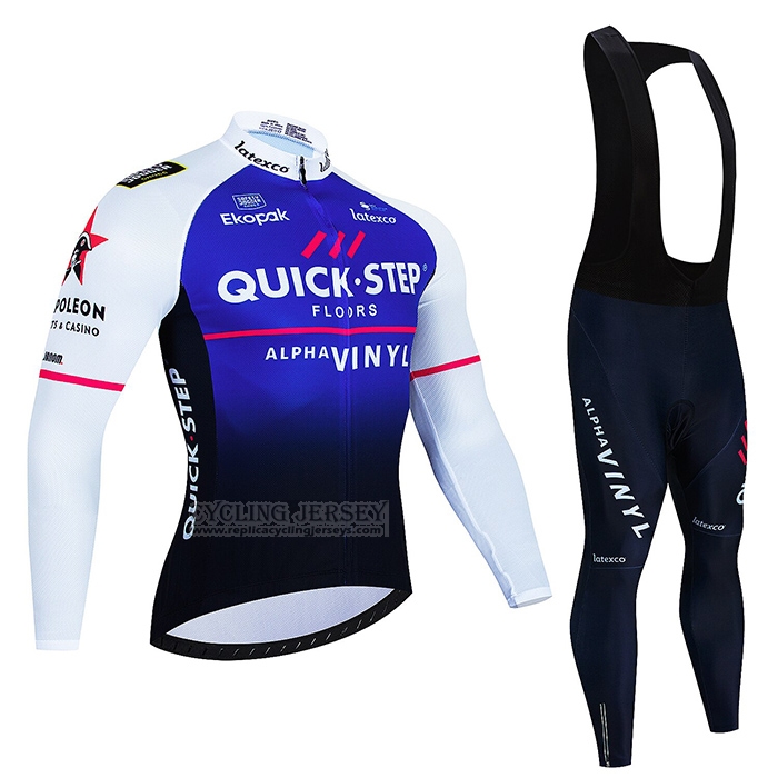 2023 Cycling Jersey Deceuninck Quick Step White Blue Long Sleeve and Bib Short